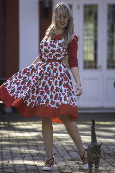 Vintage Inspired Swing Dress in White Strawberry