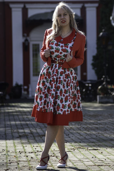 Vintage Inspired Swing Dress in White Strawberry