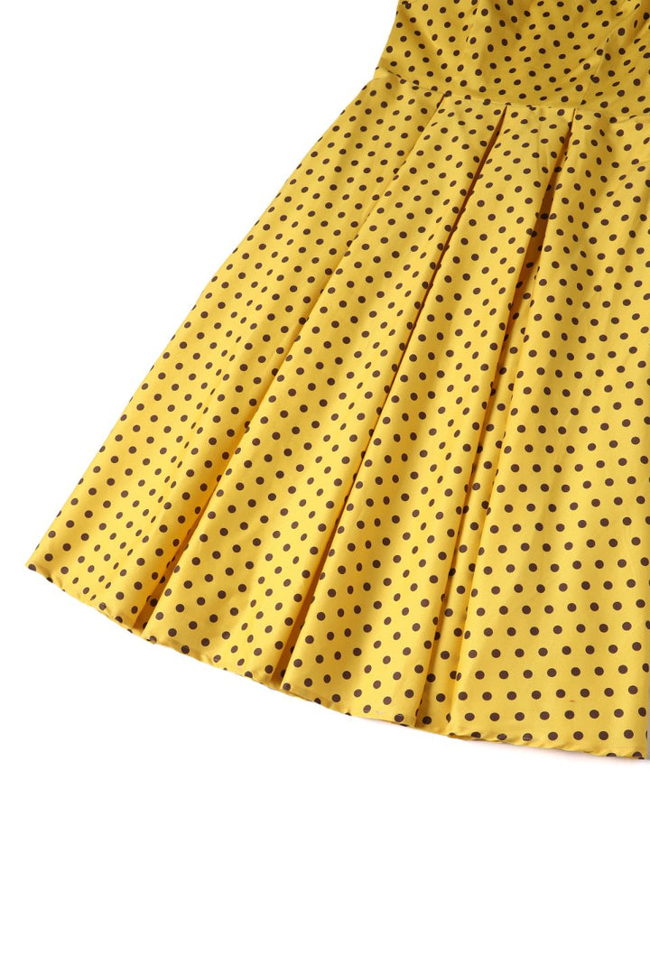 Lily Vintage Inspired Yellow Polka Dot Off Shoulder Dress