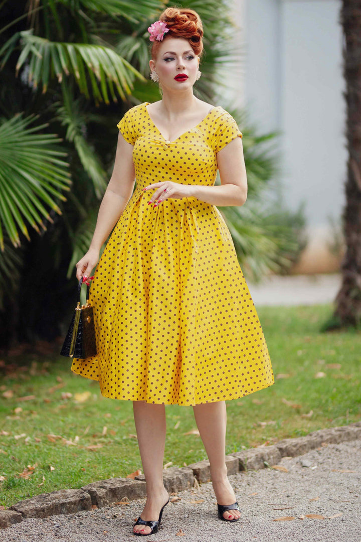 yellow polka dot dress Imogen Petite 3-Tier Ruffle Maxi Dress in Mustard Polka Jennafer Grace