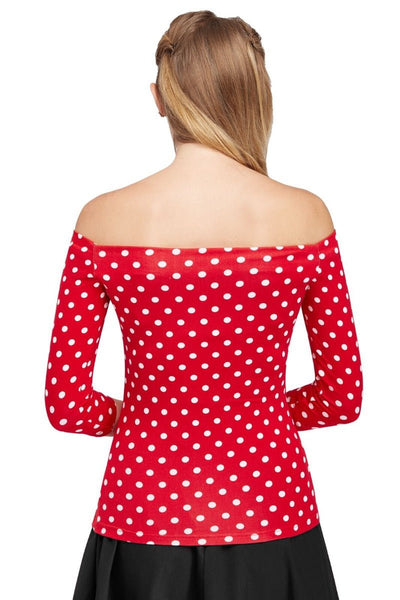 Vintage Polka dot Off-Shoulder Top in Red
