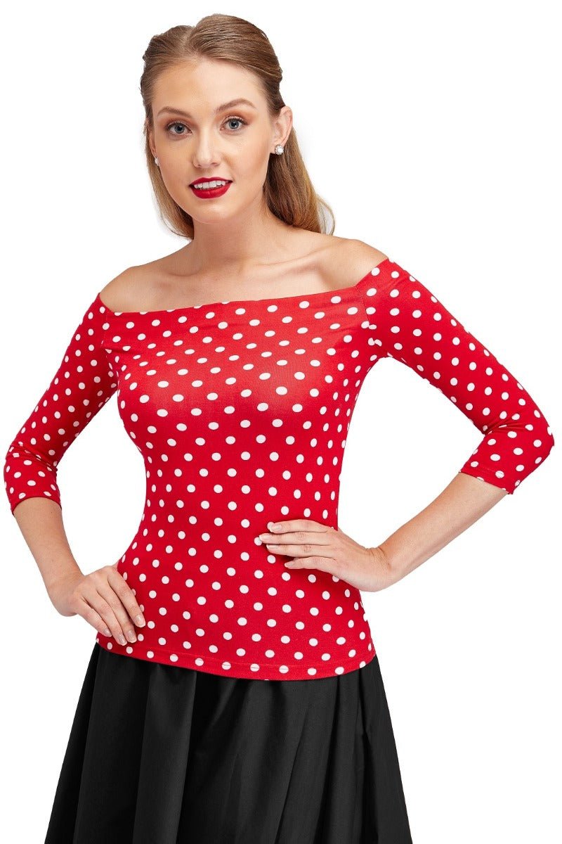 Vintage Polka dot Off-Shoulder Top in Red
