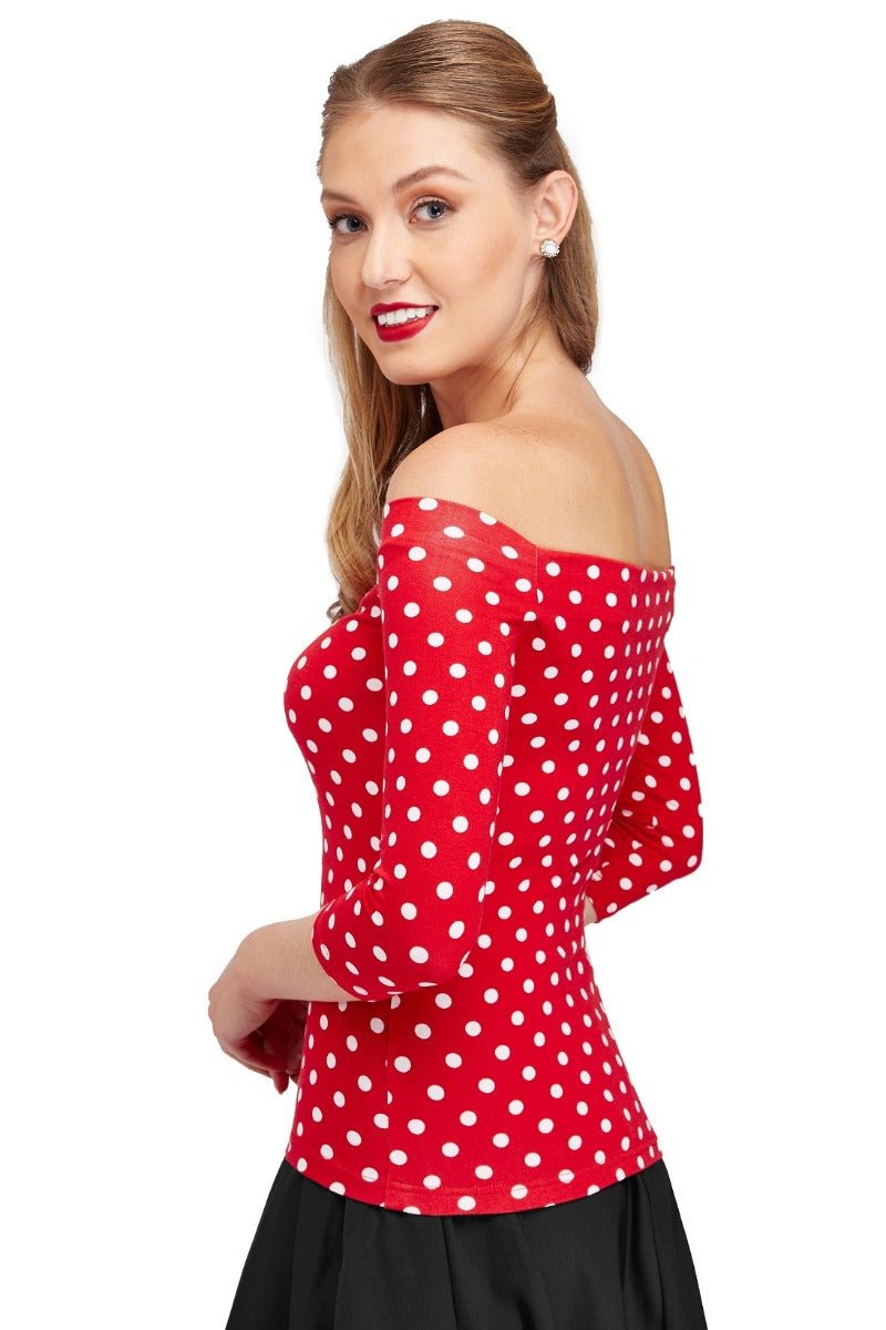 Vintage Polka dot Off-Shoulder Top in Red
