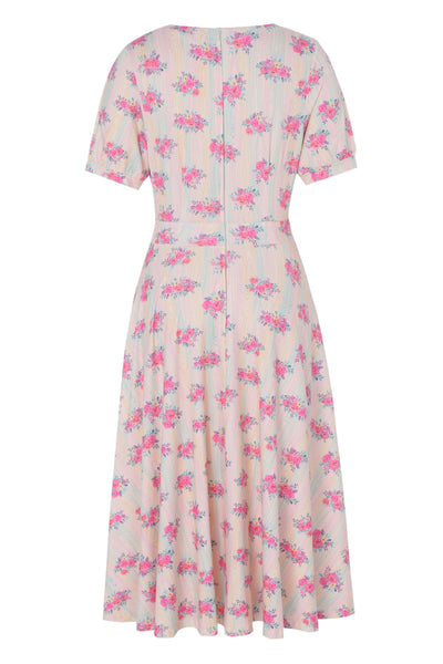 Back view of Vintage Pastel Floral Midi Dress