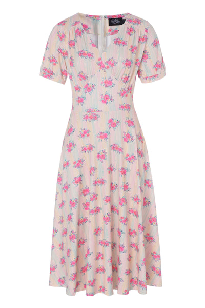 Front view of Vintage Pastel Floral Midi Dress