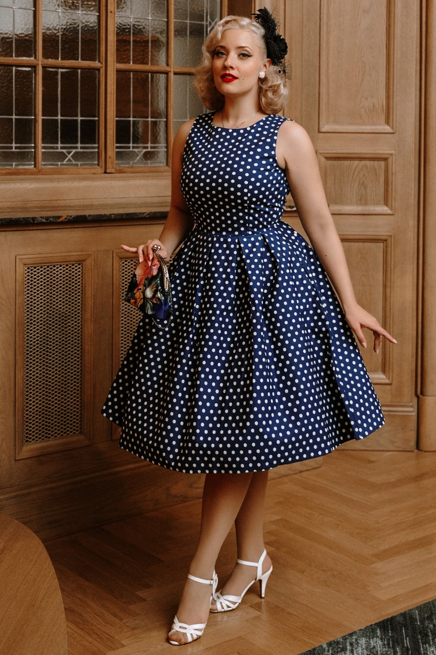 blue polka dot dress vintage Blakely Polka Dot Swing Dress Lemonie Boutique