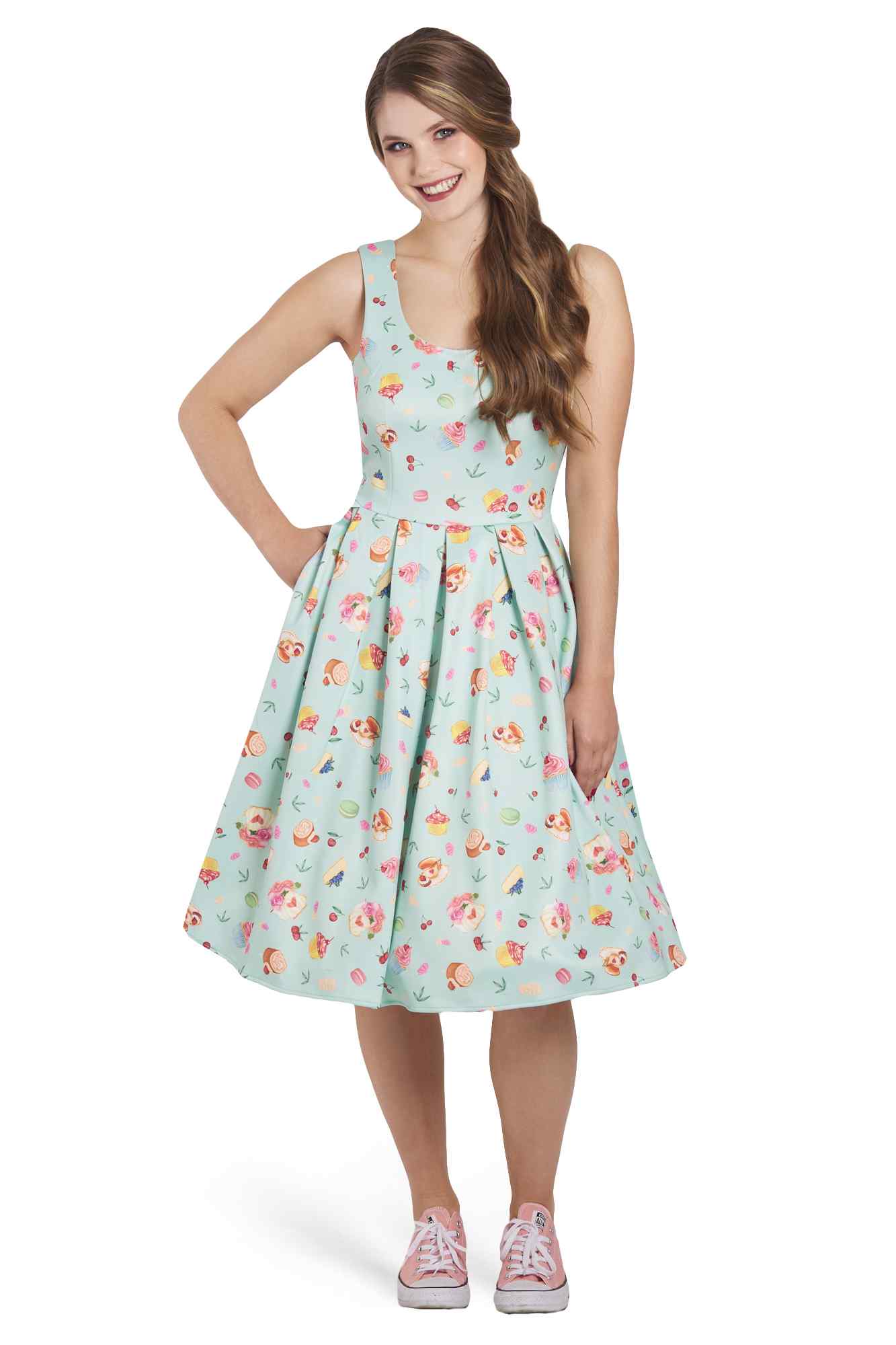 Amanda 50 s Afternoon Tea Dress In Blue Cake Print