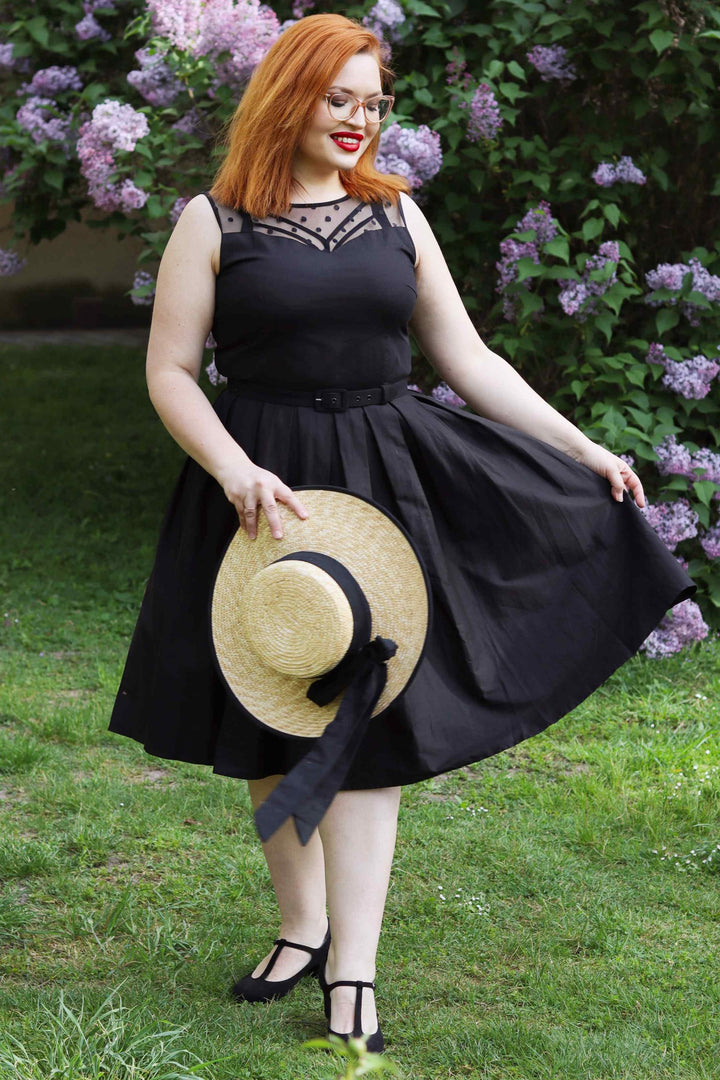 evening dress with tulle skirt Elizabeth Vintage Style Mesh Party Dress in Black