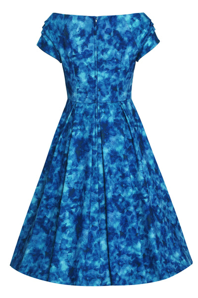 Back view of Blue Watercolour Floral Off Shoulder Dress