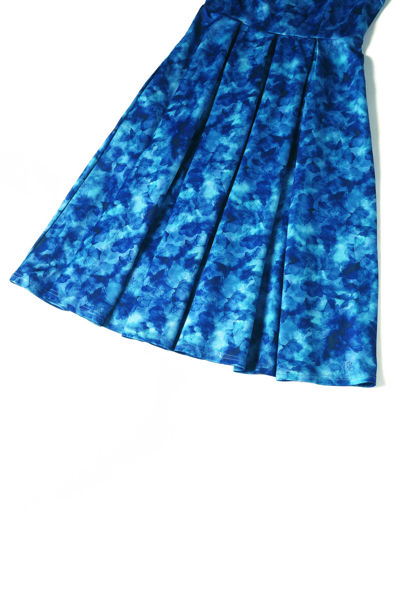 Close up view of Blue Watercolour Floral Off Shoulder Dress