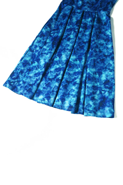 Close up view of Blue Watercolour Floral Off Shoulder Dress