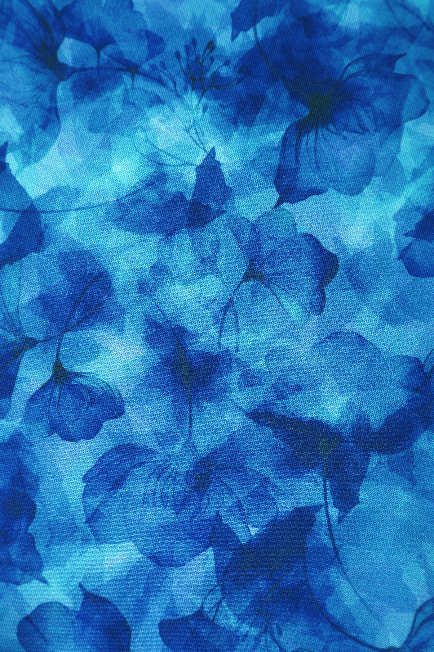 Close up view of Blue Watercolour Floral Off Shoulder Dress