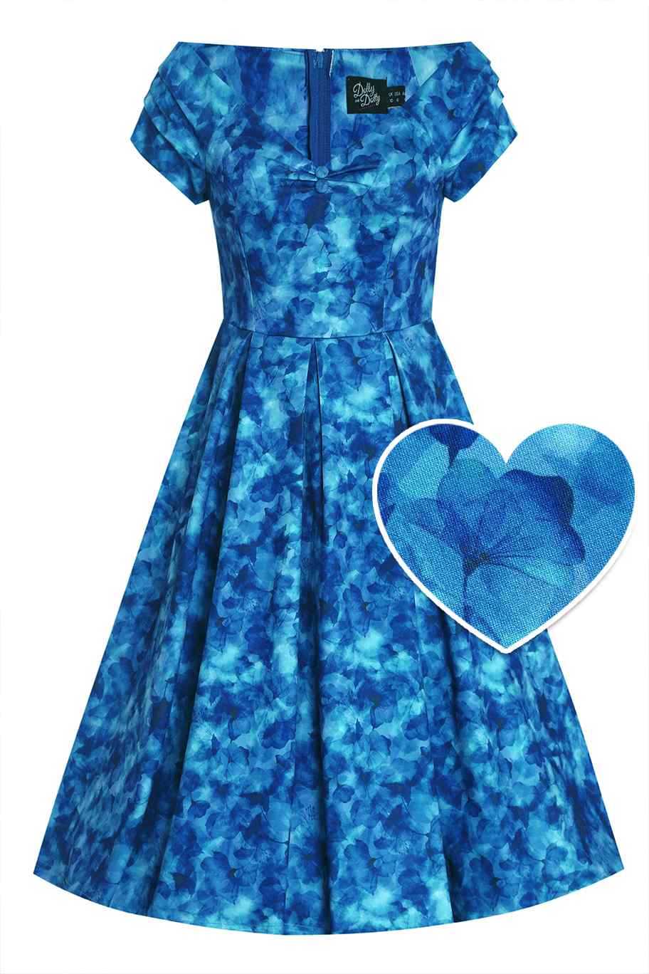 Front view of Blue Watercolour Floral Off Shoulder Dress