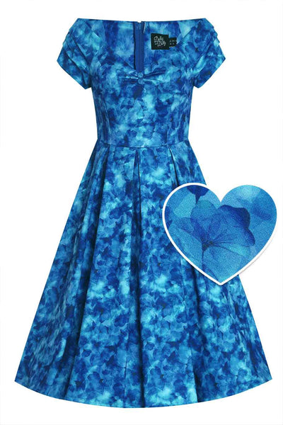 Front view of Blue Watercolour Floral Off Shoulder Dress