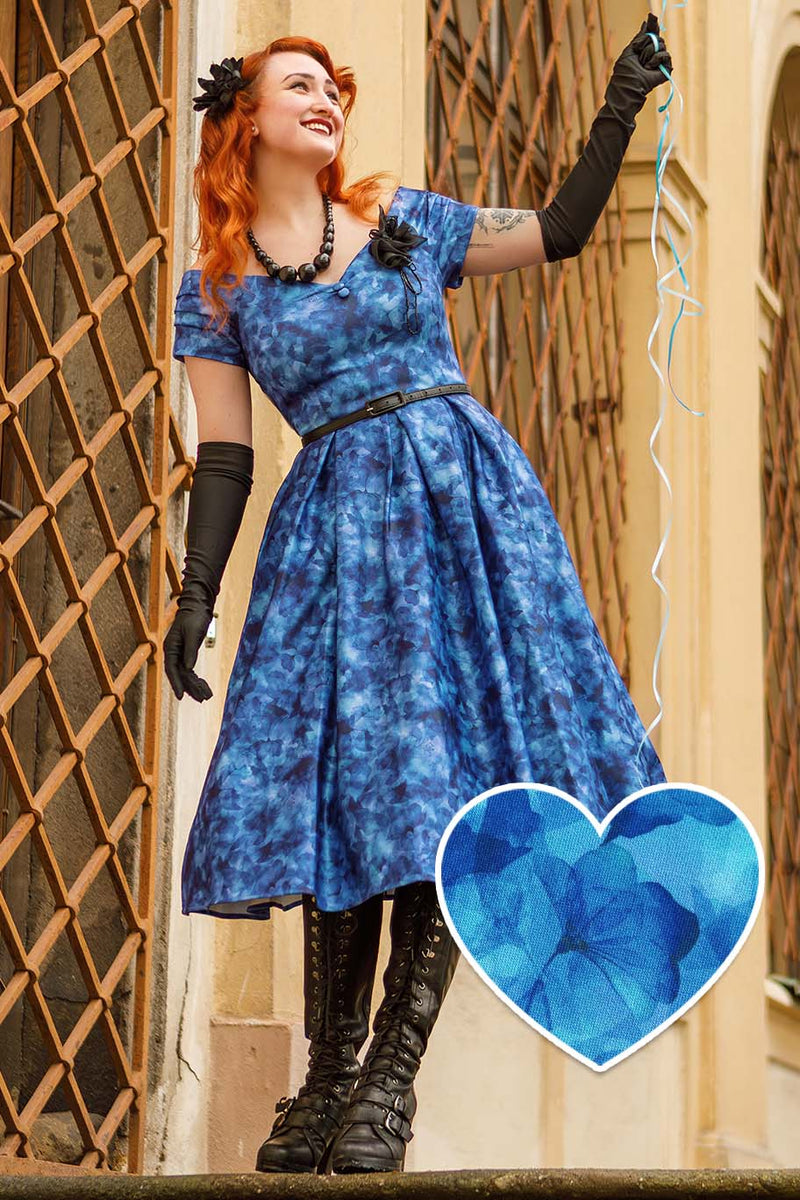 light blue dress homecoming Blue Watercolour Floral Full Circle Dress For Mother Of The Bride