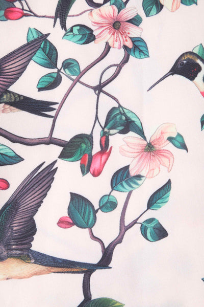 Close up view of White Bird Print Bolero Jacket