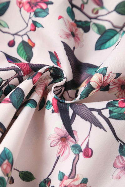 Close up view of White Bird Print Bolero Jacket