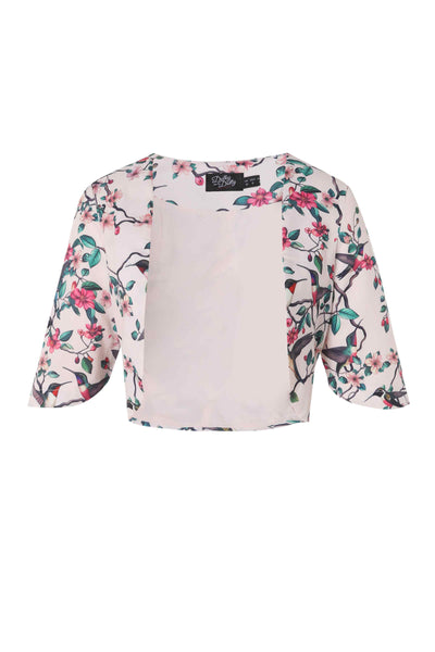 Front view of White Bird Print Bolero Jacket