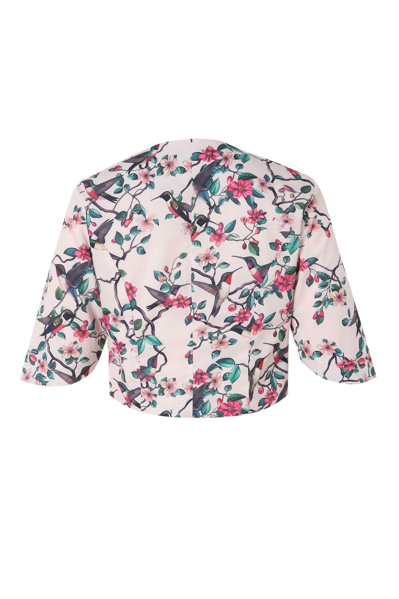 Back view of White Bird Print Bolero Jacket