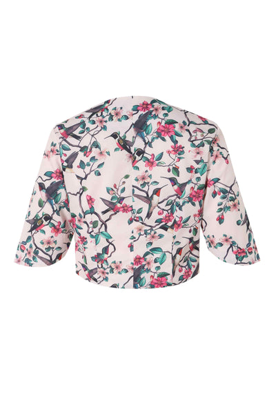 Back view of White Bird Print Bolero Jacket