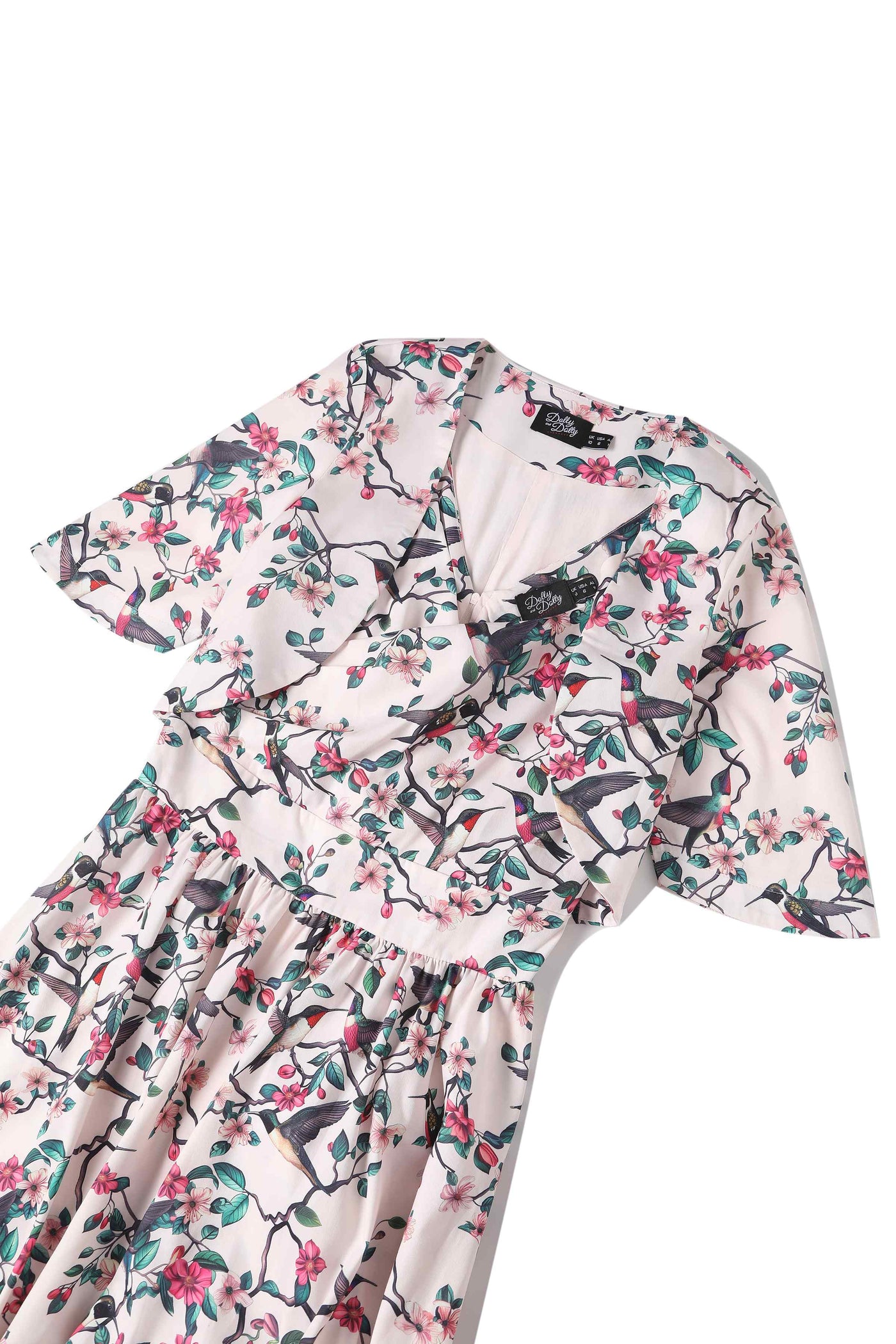 Close up view of White Bird Print Bolero Jacket