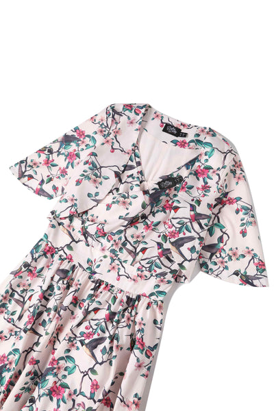 Close up view of White Bird Print Bolero Jacket