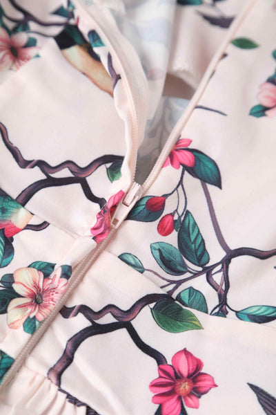 Close up view of White Bird Print Bolero Jacket