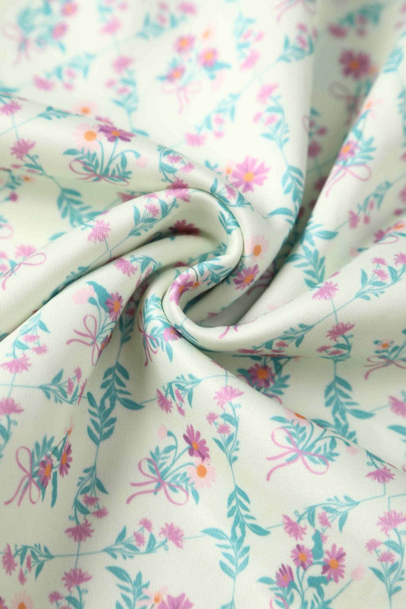 Close up view of White Floral Tile Off Shoulder Dress