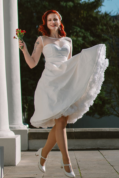 White Mesh Long Sleeved Dress