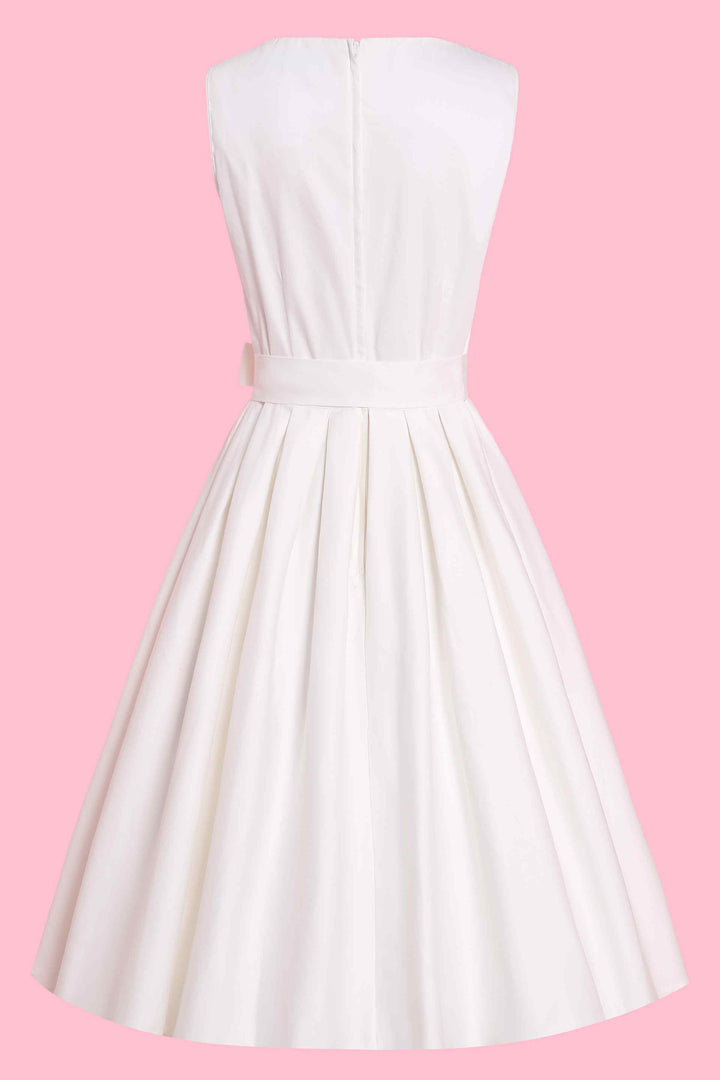 white mesh panel dress Elizabeth White Mesh Panel Bridal Swing Dress