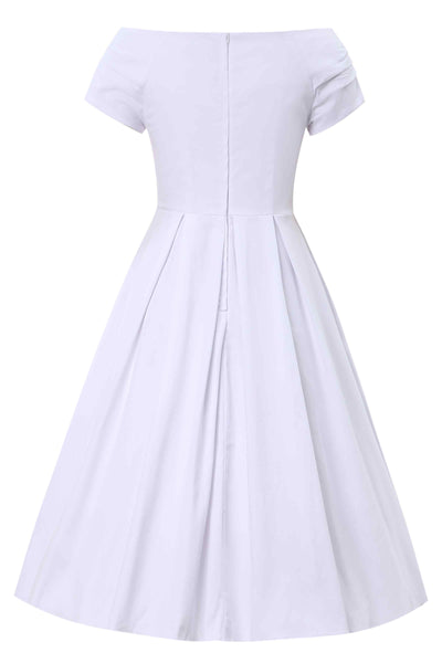 Back view of White Off Shoulder Midi Dress