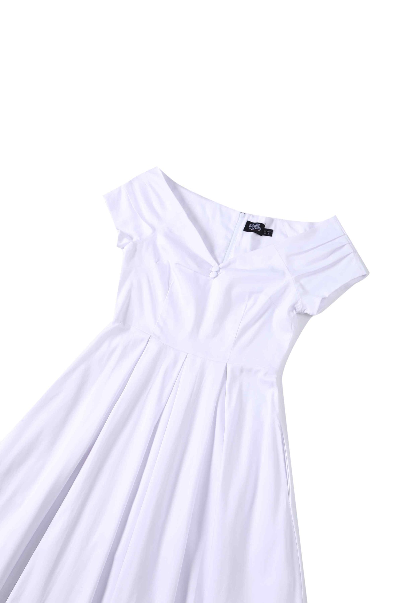 Close up view of White Off Shoulder Midi Dress