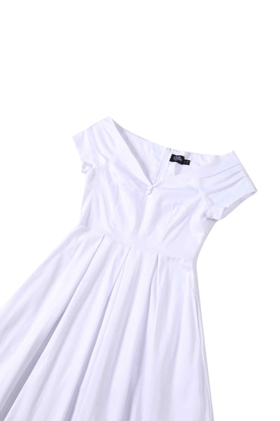 Close up view of White Off Shoulder Midi Dress