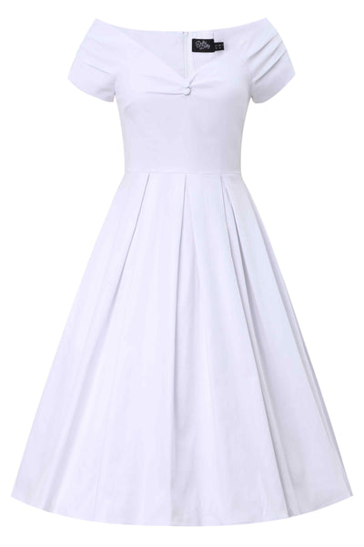 Front view of White Off Shoulder Midi Dress