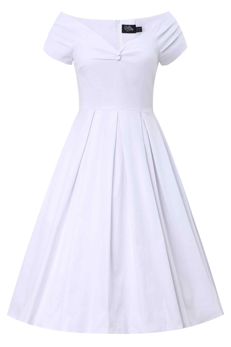 Front view of White Off Shoulder Midi Dress