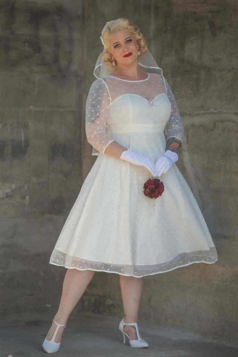 Madeline Bridal White Polka Dot Mesh Formal Dress1