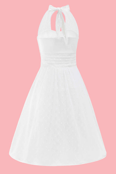Back view of White Polka Dot Mesh Halter Dress
