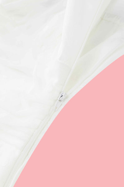 Close up view of White Polka Dot Mesh Halter Dress