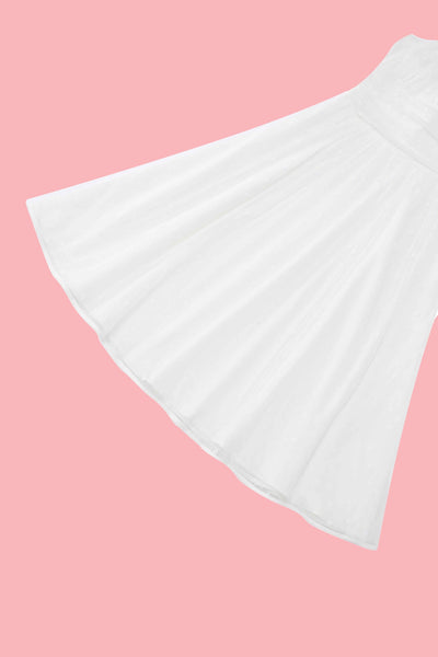 Close up view of White Polka Dot Mesh Halter Dress