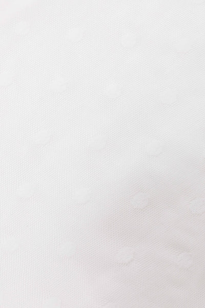 Close up view of White Polka Dot Mesh Halter Dress