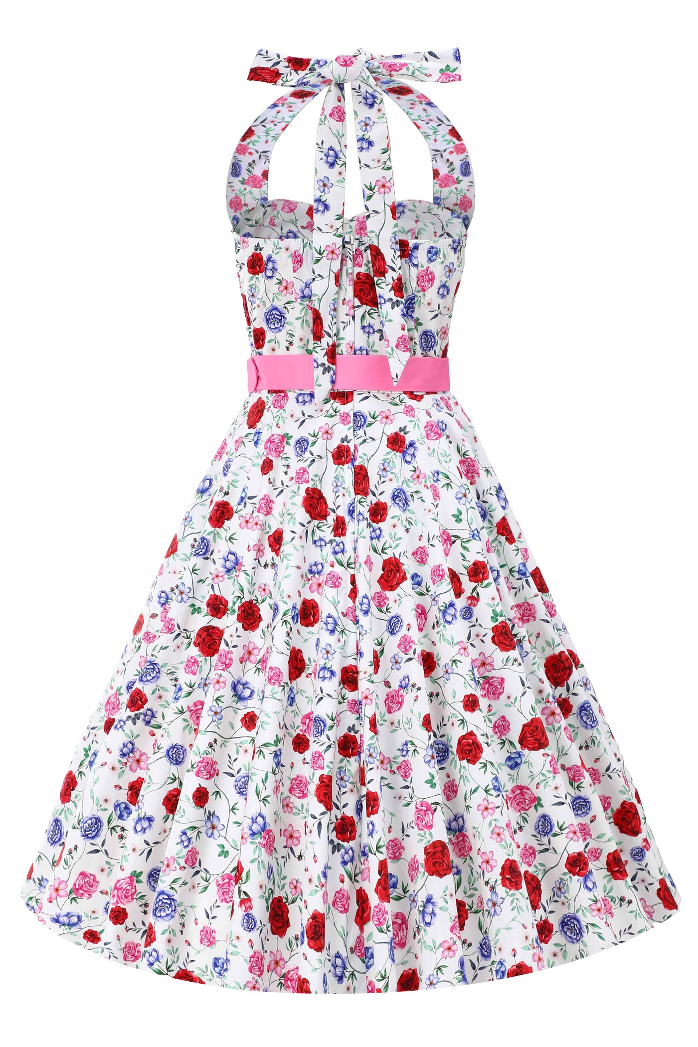 Back  view of White Rose Halter Dress