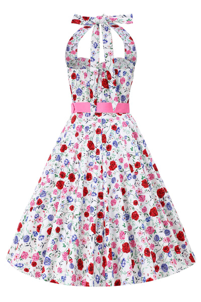 Back  view of White Rose Halter Dress