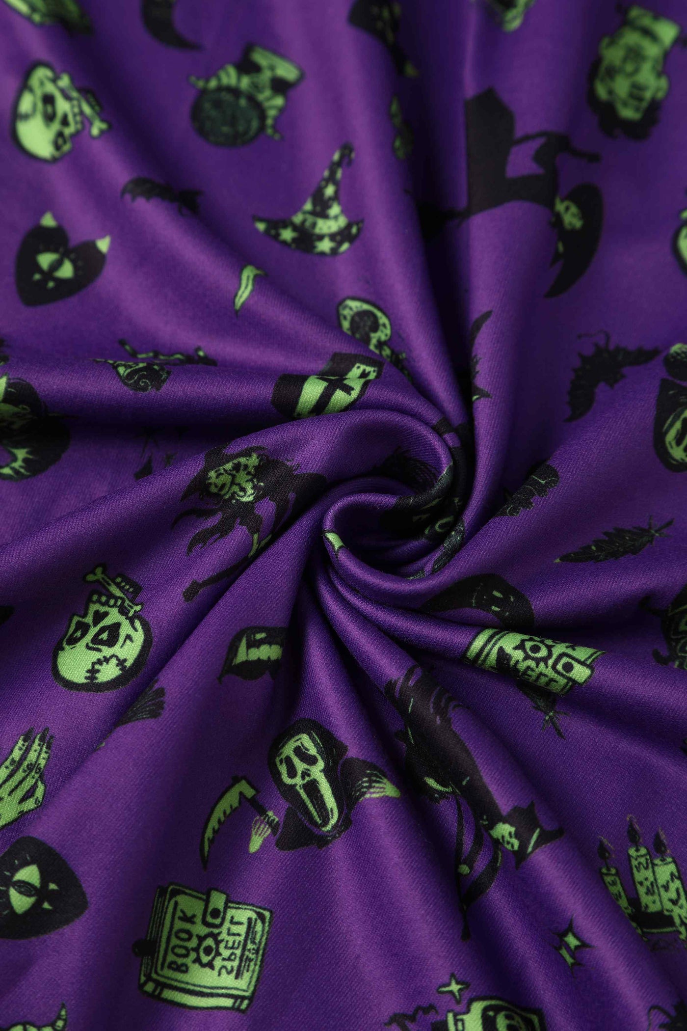 Close up View of Wizard and Witch Long Sleeved Swing Dress in Purple