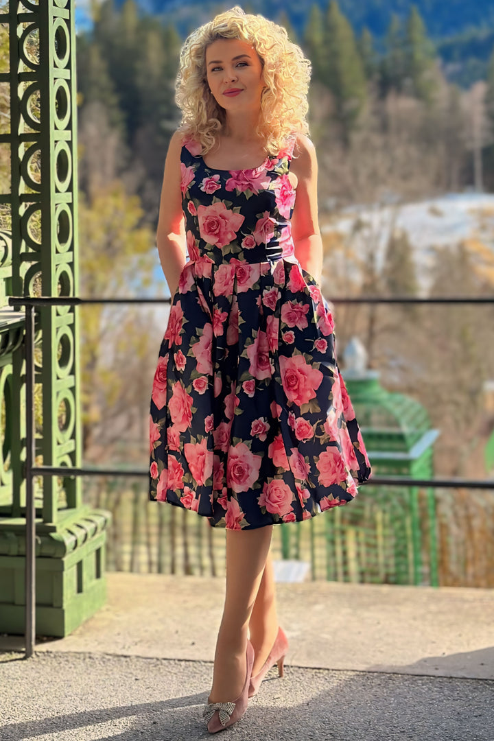 blue dress with pink roses Katie 3D Floral Wedding Dress: Pink Flowers, Blue Tulle, Custom A-line