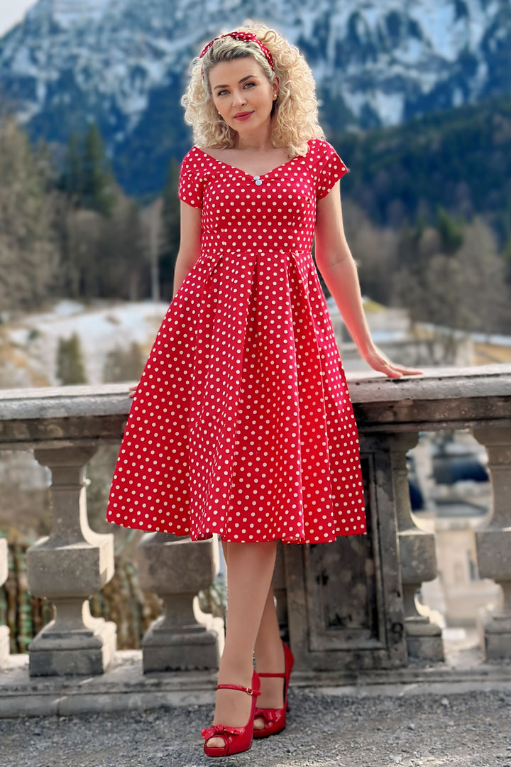 red polka dot off shoulder dress Sorority Rush Dress | Adrina Ruffle Mini Dress