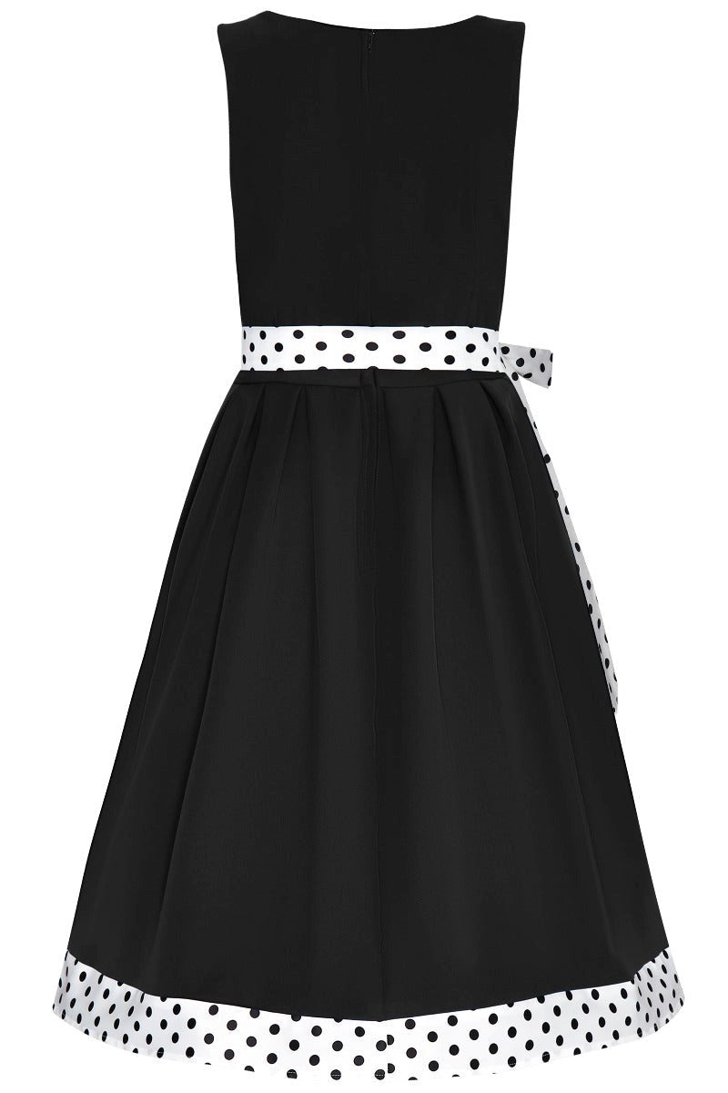 Elizabeth Sleeveless Swing Dress in Black/White Polka Dots