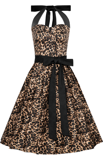Halterneck Leopard Print Swing Dress