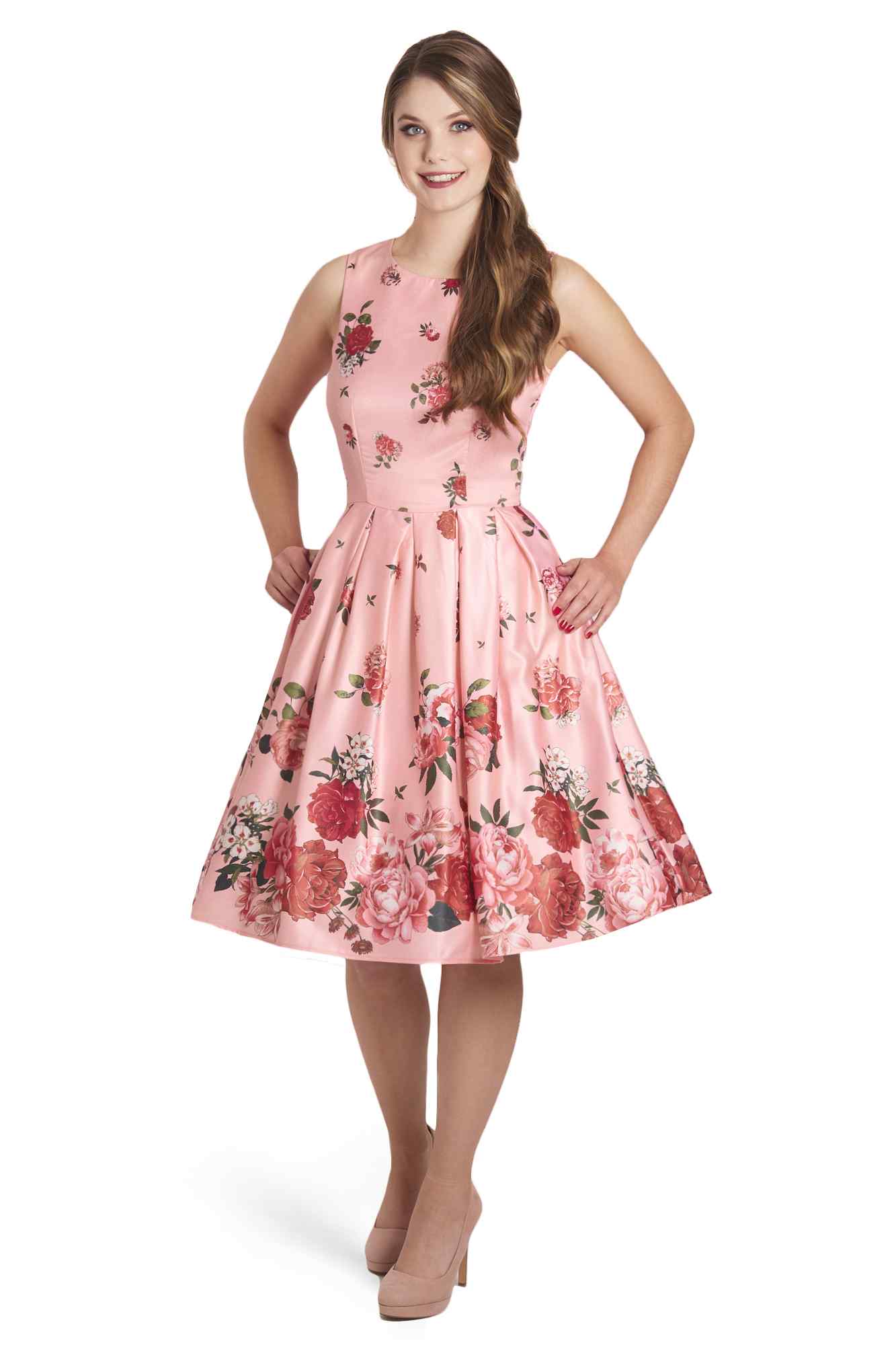 Model photo of Raising Flowers Swing Dress in Pink