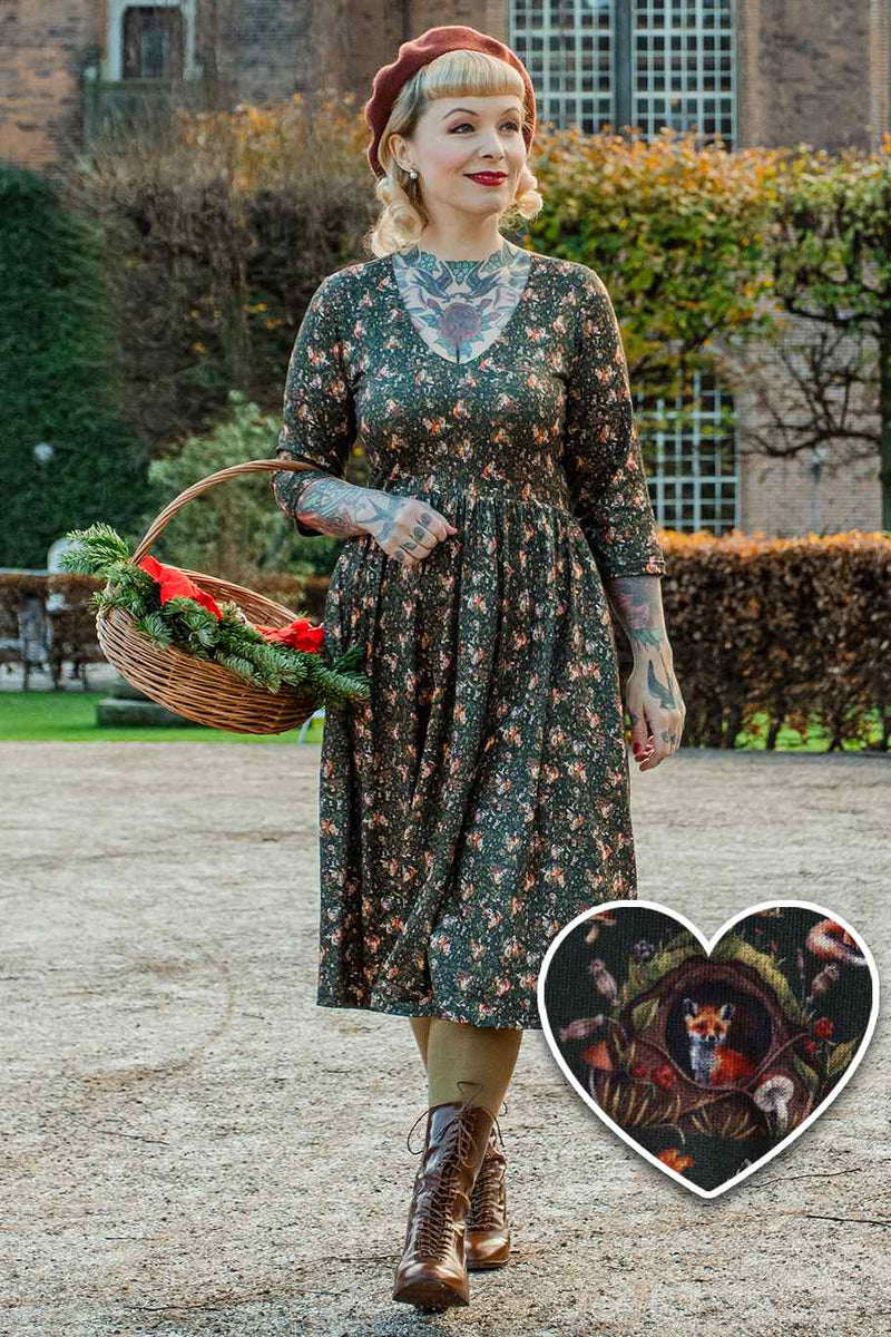 woodland Fox Den Print Dress