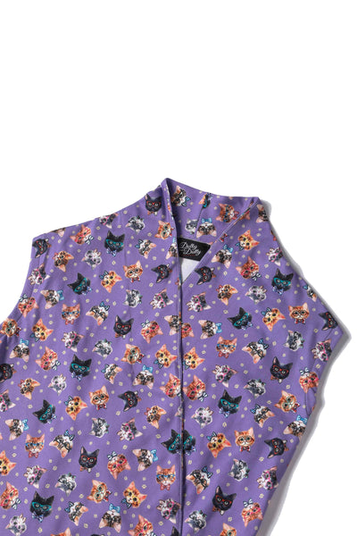 Close up View of Wrap Around Cat Top in Purple